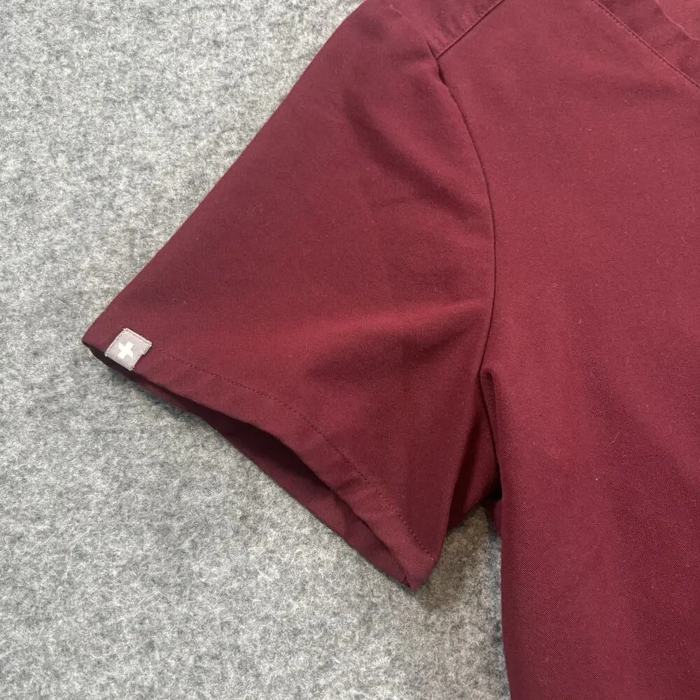 FIGS Catarina One-Pocket Scrub Top Women M Burgundy Maroon V-Neck Style FW1000